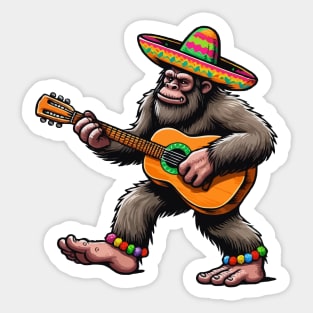 Funny Cinco De Mayo Bigfoot Playing Guitar Sticker